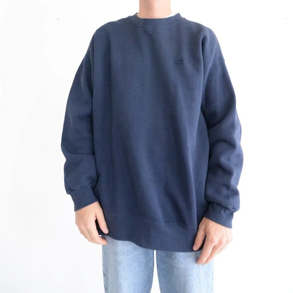 Vintage 90S Usa Olympics Navy Embroidered Patch Crew Neck Sweater XXLT